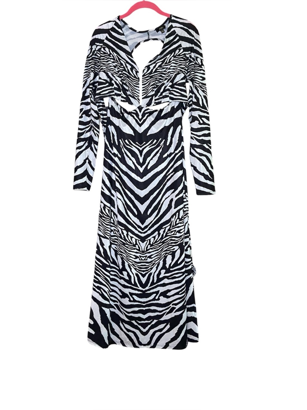 AFRM Zebra Print Maxi Dress Small Cutout Bodycon Long Sleeve Y2K Party - Picture 4 of 7